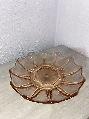 Buy Coral Pink Depression Glass Wavy Edged Flower Shaped Bowl 21cm • 6.99£