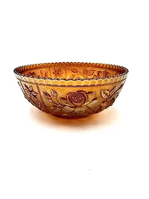 Buy Vintage Marigold Raised Rose Carnival Glass Bowl 9” • 13.99£