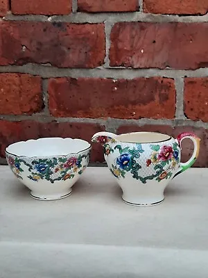 Buy Vintage Royal Cauldon Pottery   Victoria   Milk Jug & Sugar Bowl Bright Floral • 12£