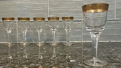 Buy Beautiful Set Of 6 Crystal Cordial Glasses Gold Gilt Band - Tiffin? • 48.02£