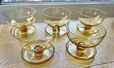 Buy 5 X Amber Glass Vintage Footed Dessert Bowls Pudding Snack Trifle VGC • 19.95£
