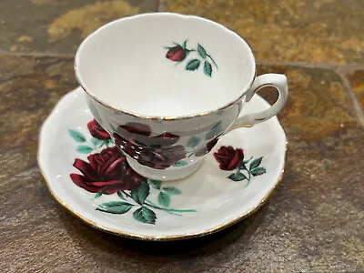 Buy Crown Royal Dark Red Black Roses Tea Cup & Saucer Fine China • 14.08£
