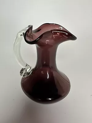 Buy Vintage Hand Blown Dark Purple Amethyst Glass Pitcher • 24.13£