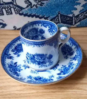 Buy Coffee Can Cup & Saucer Chinoiserie Porcelain Bone China Flow Blue Style Vintage • 11.95£