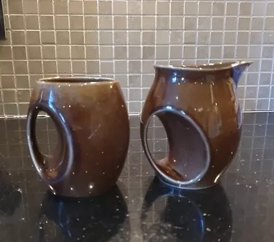 Buy Holkam Pottery Owl Mug And Milk Jug In Brown PERFECT CONDITION Mid Century  • 15£
