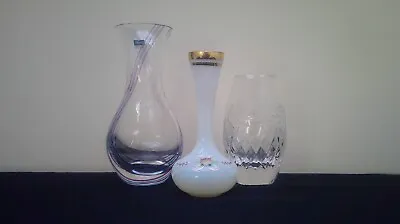 Buy 3xSmall Glass Vases Caithness Swirl, Handpainted Opaque Milk Glass,Lead Crystal. • 19.99£