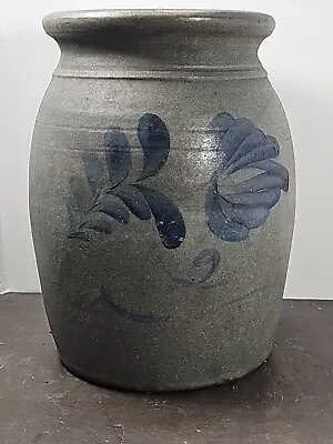 Buy Antique 2 Gal. Ovoid Stoneware Crock Cobalt Blue Floral Decoration  • 298.38£