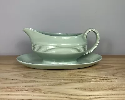 Buy Woods Ware Beryl Green Gravy Sauce Boat & Attached Under Plate Vintage Utility • 19.99£
