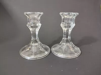 Buy Pair Of Vintage Pressed Glass Candlesticks 10cms Tall (A) • 10£