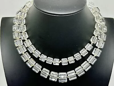 Buy Vintage Art Deco Rock Crystal Faceted Cube Shaped Graduated Bead Necklace 34” • 89.77£