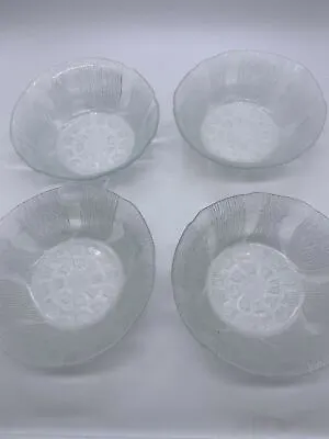 Buy Set Of Four Elegant Vintage Etched Glass Dessert Bowls With Scalloped Edge • 16.99£