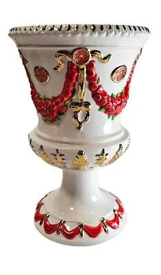 Buy Vintage 1974 Arnels 9  High Pedestal Vase Mauve Floral Gold Yellow Green Accents • 15.34£