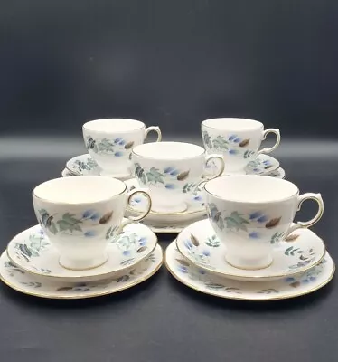 Buy Colclough Blue Leaves 5 Tea Cups/Saucers/Plates-Tea Trios • 58.90£