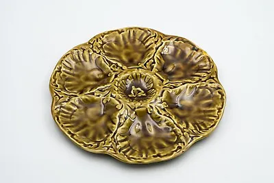 Buy French Antique Majolica Oyster Plate GIEN Signed Olive Brown №8 • 74.50£