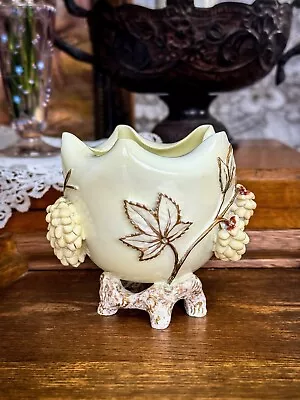 Buy Antique Moore Brothers Small Raised Berries & Leaves Cream Porcelain Vase 1880s • 123.99£