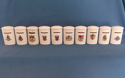 Buy Ten Vintage Gemma Oval Crested Ware China Pillar Boxes With Mottos Open Aperture • 50£