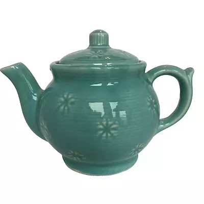 Buy Shawnee Teapot 5 Cups Turquoise Blue Snowflake Starburst VTG MCM Cottage Core • 24.08£