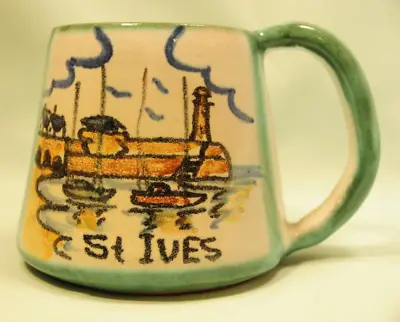 Buy Tintagel Pottery St Ives Mug With Green Stripes In Very Good Condition • 12£