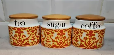 Buy VTG Retro 70s Crown Devon Tea Coffee Sugar Ceramic Jar Wooden Lid • 34.99£