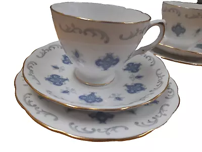 Buy Royal Osborne Bone China TRIO Tea Cup Saucer & Side Plate. Blue Trellis Gold • 14.95£