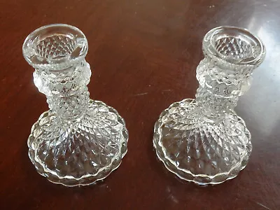 Buy VTG Pair Of Clear Pressed Glass Candlesticks Candleholders • 14.18£
