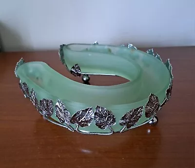 Buy Vintage Bagley Glass Green Frosted Horseshoe Posy Bowl With Chome Leafs And Feet • 8£