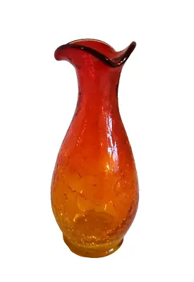 Buy Vintage Amberina Red Yellow Hand Blown Art Crackle Glass Vase 5  Tall. • 14.02£