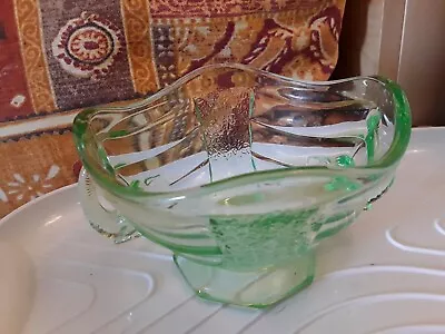 Buy Vintage Art Deco Style Thick Green Glass Bowl Two Handles Sugar Nuts Trinket Etc • 9.49£