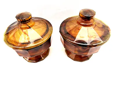 Buy Vintage Davidson Cloud Glass - Amber / Brown Colour - Pair Of Glass Powder Pots • 14.99£