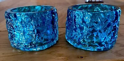 Buy Pair Of Whitefriars Bark (Kingfisher Blue)Candle Holders Geoffrey Baxter • 69.99£