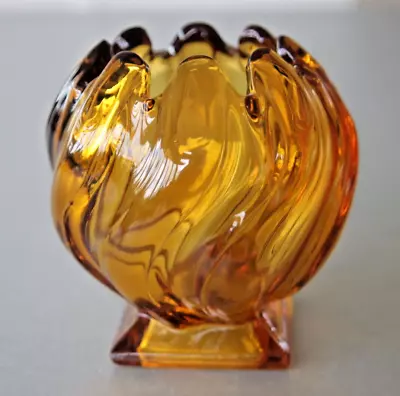 Buy Vintage Art Deco Bagley Amber Glass Posy Vase Equinox Pattern 3061 • 9.99£