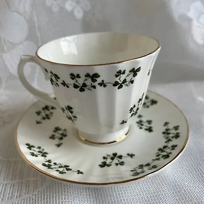 Buy Golden Crown Shamrock Tea Cup Saucer Gold Rim Footed Cup E&R Bone China England • 18.97£