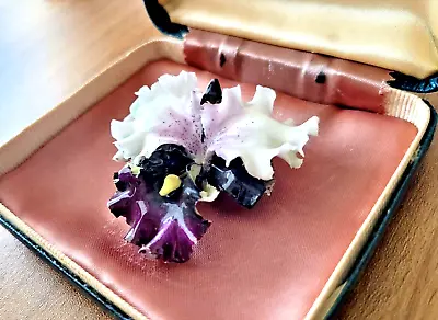 Buy Vintage Royal Crown Derby Bone China Purple Iris Brooch In Original Box • 19.99£