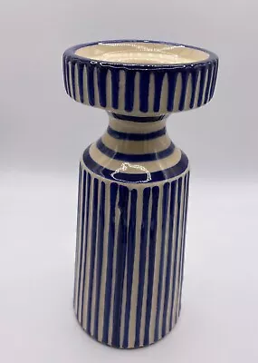 Buy Blue & White Striped Candle Holder 8 Inches Tall 3.5 Inches Diameter VGC  • 12£