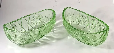 Buy Pair Of Charming Green Glass Small Bonbon Sweet Bowls Boat Dish • 14.72£