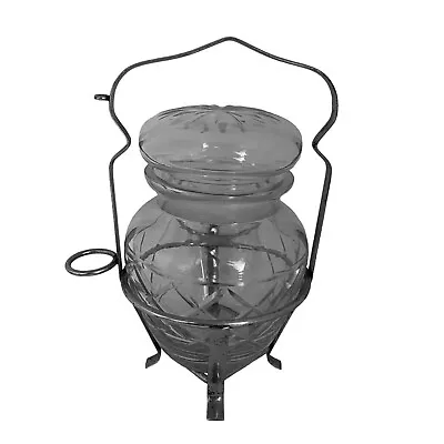 Buy Vintage Crystal Cut Glass Pickle Jar With Air Tight Lid And Metal Stand Diamond • 19.99£