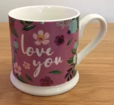 Buy Ceramic Mug -   Love You” Text - Colourful Floral Design  • 2.50£