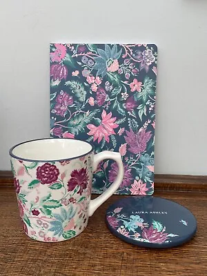 Buy Laura Ashley Cup / Mug + Coaster + Notebook Floral Pink & Blue NEW • 7.19£