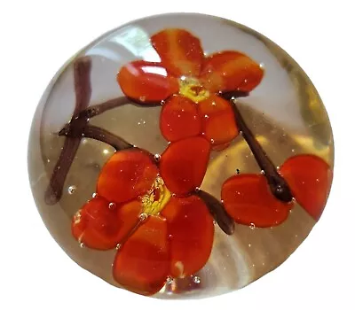 Buy Vintage Art Glass Small Paperweight Orange & Yellow Five-Petaled Flowers • 19£