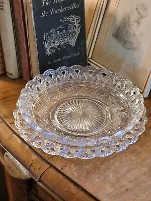 Buy Rare Antique Davidson Moonshine Opalescent Glass Pierced Lace Edged Plate & Dish • 34.99£