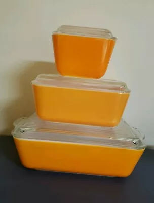 Buy 3 PYREX Orange REFRIGERATOR DISHES & LIDS #501,#502,#503 • 110.56£