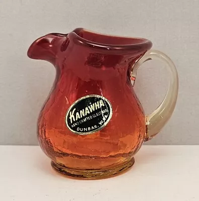 Buy Vintage Kanawha Art Glass Mini Amberina Branded Hand Blown Pitcher Crackle Glass • 18.93£