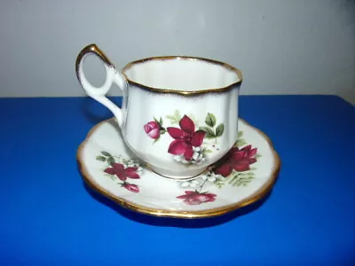 Buy Rosina Queens, Fine Bone China Tea Cup And Saucer, Red Floral Design, England • 16.08£