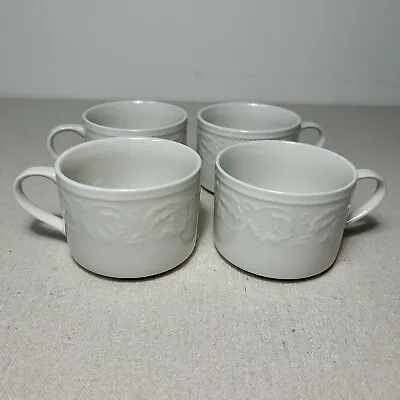 Buy Farberware Alsace Coffee Tea Cups 4242 Set Of 4 White Stoneware Embossed Scroll • 13.23£