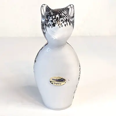 Buy Vintage 1970s Wedgwood Glass Speckled Dark Brown White Cat Paperweight Figurine • 37.92£