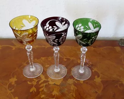 Buy Set Of 3 Bohemian Color Cut To Clear Crystal Wine Glasses Tall Cut Crystal • 75.98£