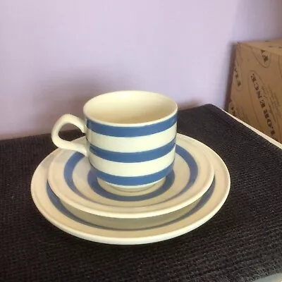 Buy Carrigaune Pottery Ireland Blue  & White Stripe   Cup Saucer & Plate • 7.99£