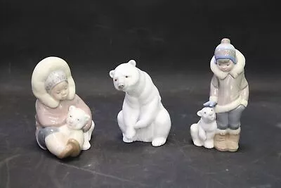Buy 3x Vtg LLADRO Spanish Porcelain INUIT FIGURINES Inc. 5238 Boy W/ Polar Bear- G24 • 19£
