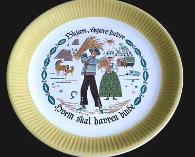 Buy Egersund Norway Who Will Make The Sheaves? Folk Song 9¾ Inch Yellow Plate C1950+ • 14.99£