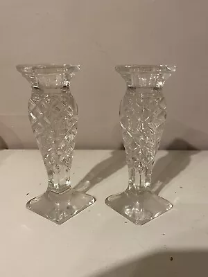 Buy Glass Candlesticks Pair Vintage Clear Candle Sticks Pair • 4£